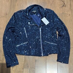 Generation Love Women's Navy Sequin Moto Jacket